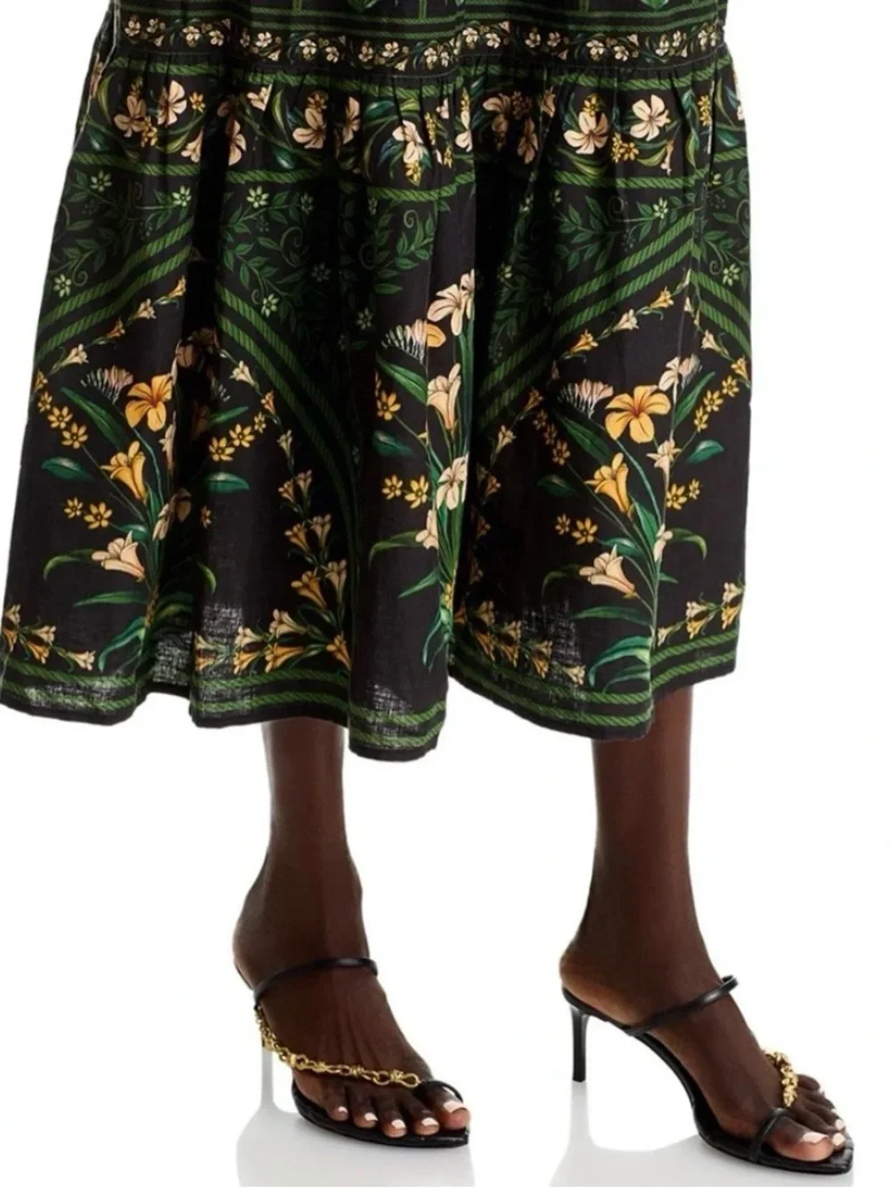 NWT FARM Rio Flowers Arch Black, Green, and Yellow Maxi Dress with Beaded Straps - Picture 3 of 3